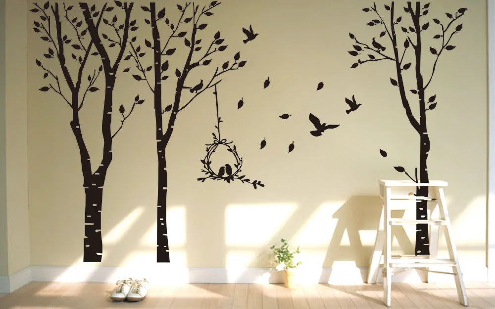 Sticker mural vinyle oiseau arbre décoration intérieur