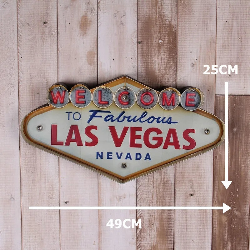 Enseigne lumineuse vintage Las Vegas Welcome blanche