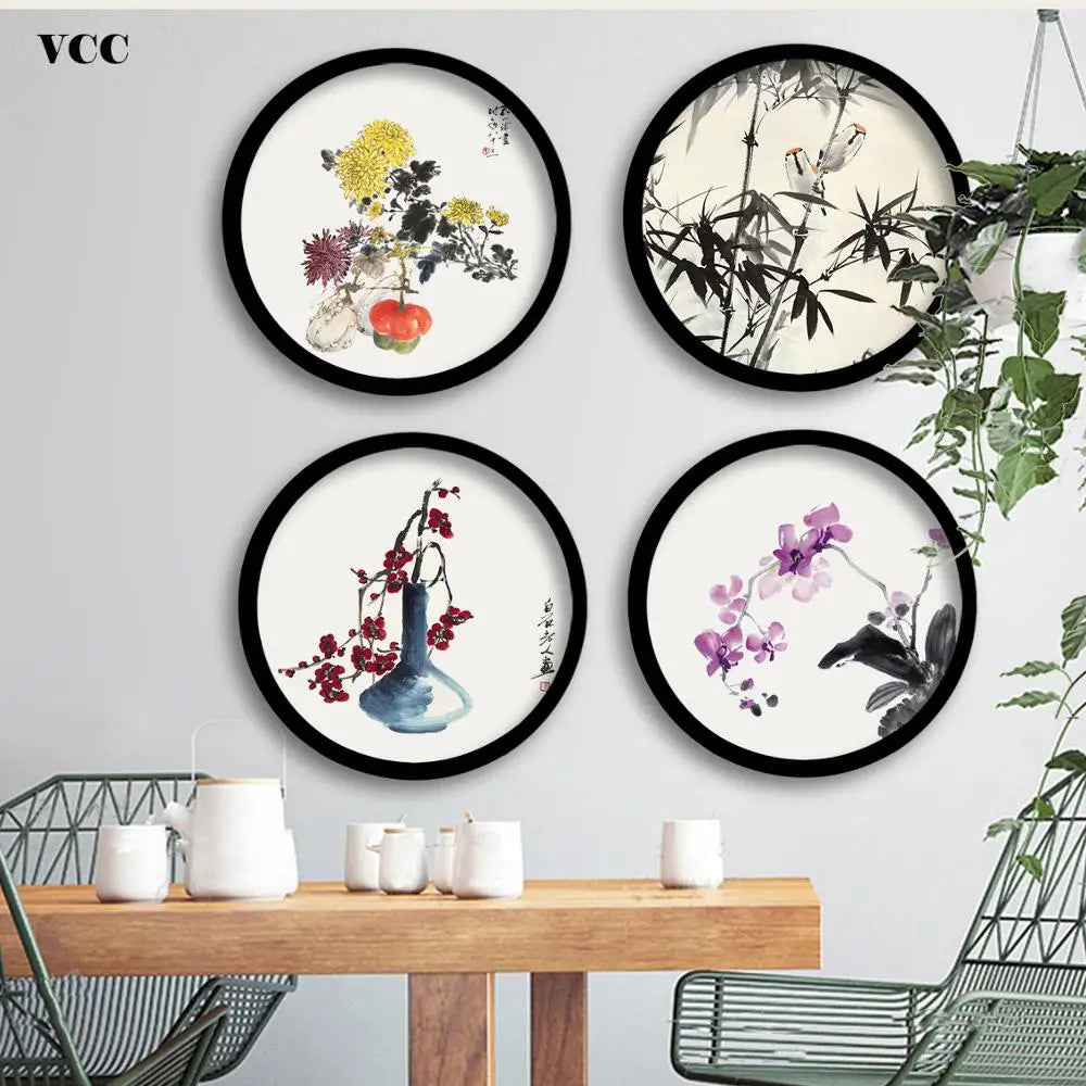 Cadre photo rond en bois noir mural