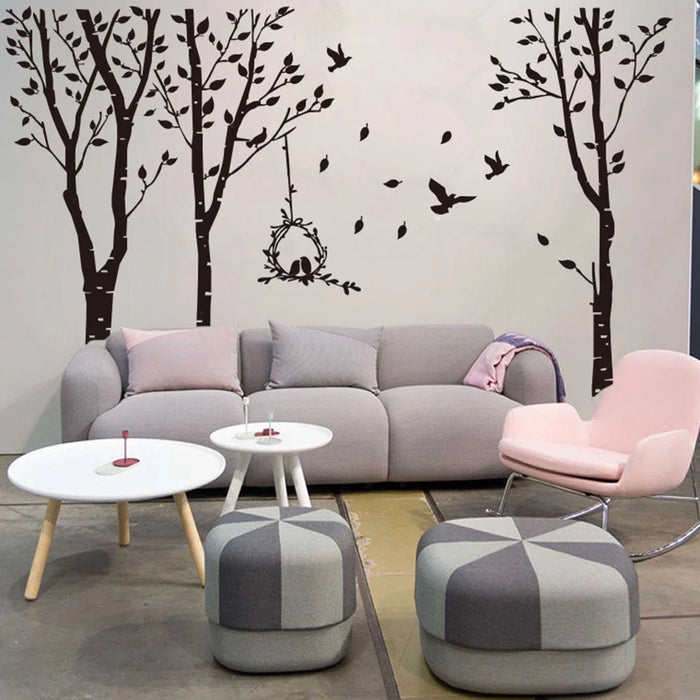 Sticker mural arbre oiseau forêt chambre enfant