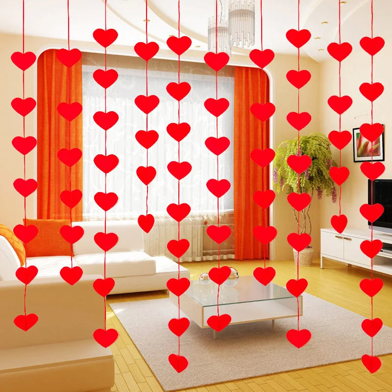Guirlande de 16 cœurs en tissu non tissé jaune fluo pour décoration romantique