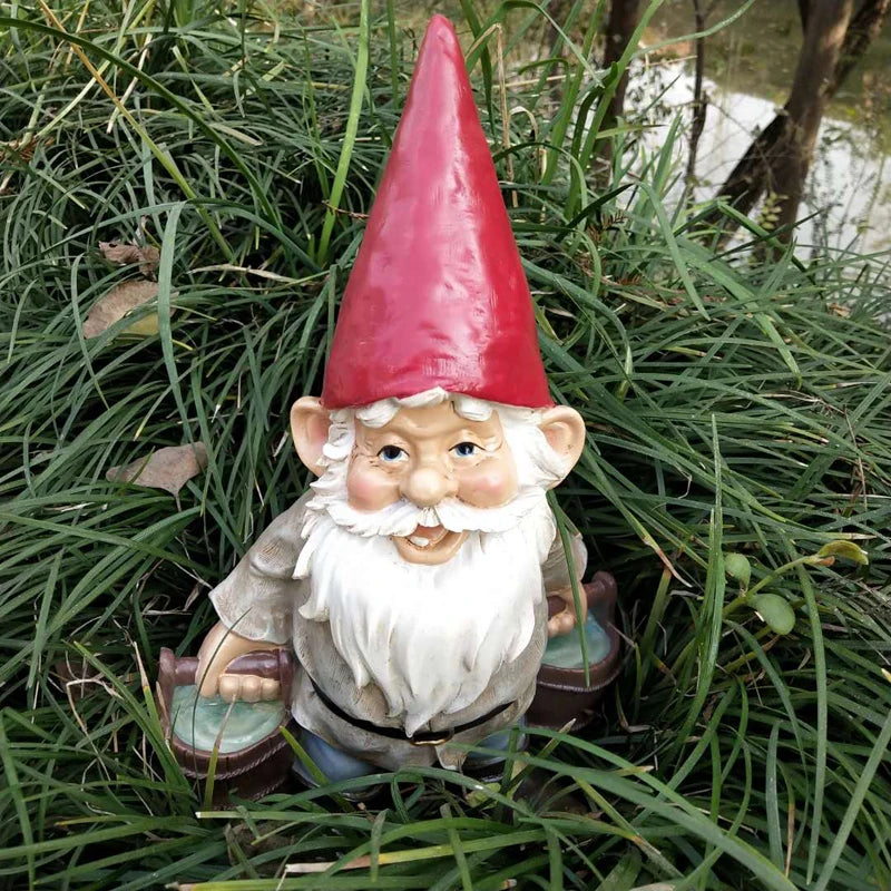 Figurine nain de jardin résine vert 30cm gros plan