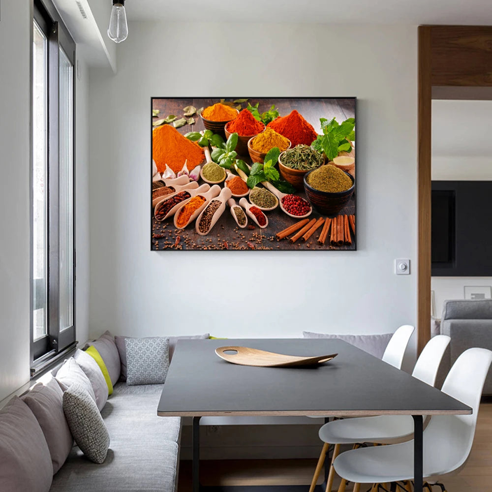 Impression sur toile condiments cuisine décoration murale réaliste