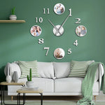 Horloge murale géante personnalisable avec cadre photo argent