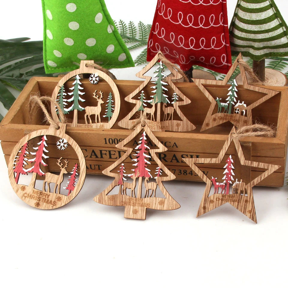Décoration de Noël en bois motif étoile creux vintage