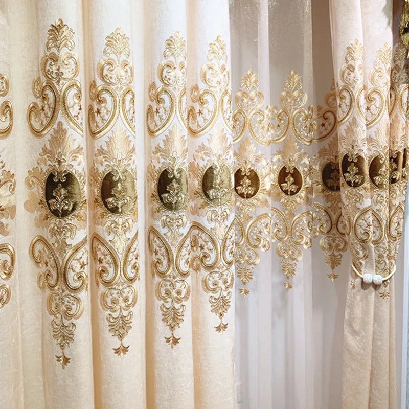 Superb Embroidered Blackout Curtain Beige for Living Room and Bedroom