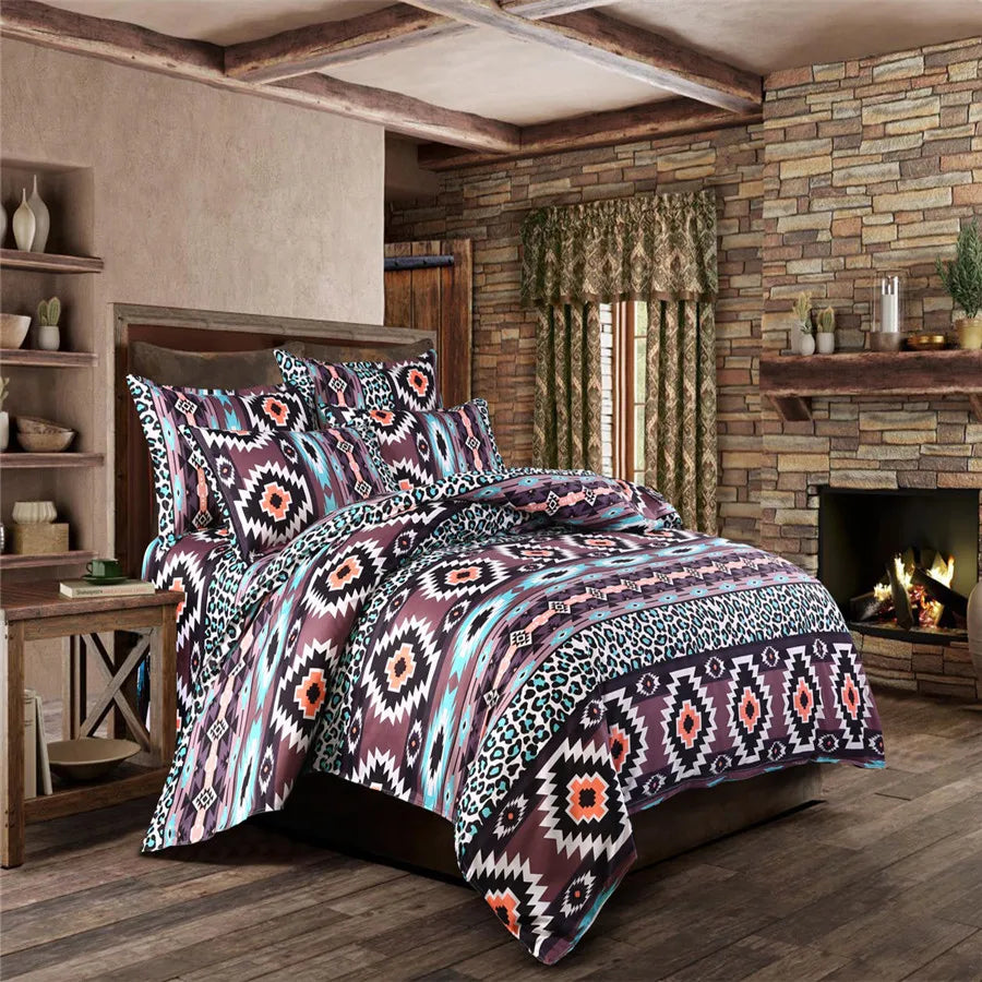 Détail des motifs mosaïque sur la housse de couette bohème