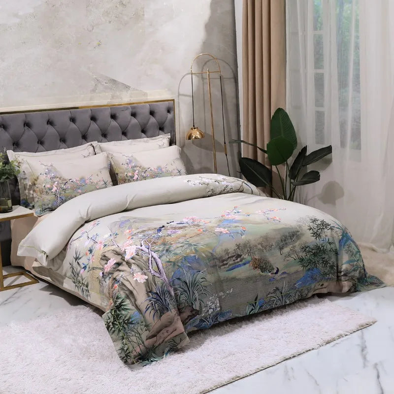 Parure de lit complète avec housse, drap et taies d'oreiller couleur bleue