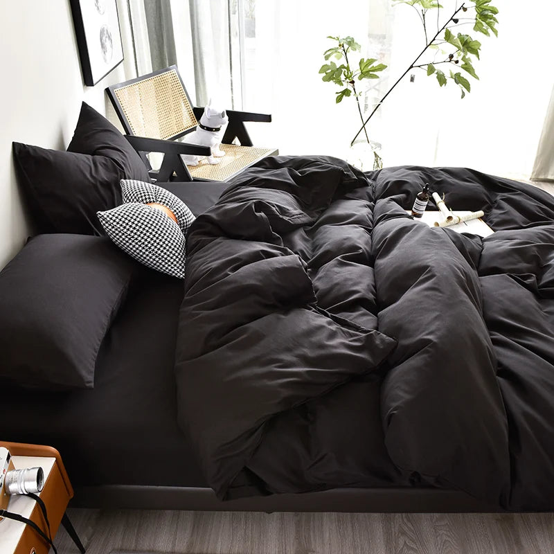 Ensemble complet housse de couette et taies d'oreiller noires