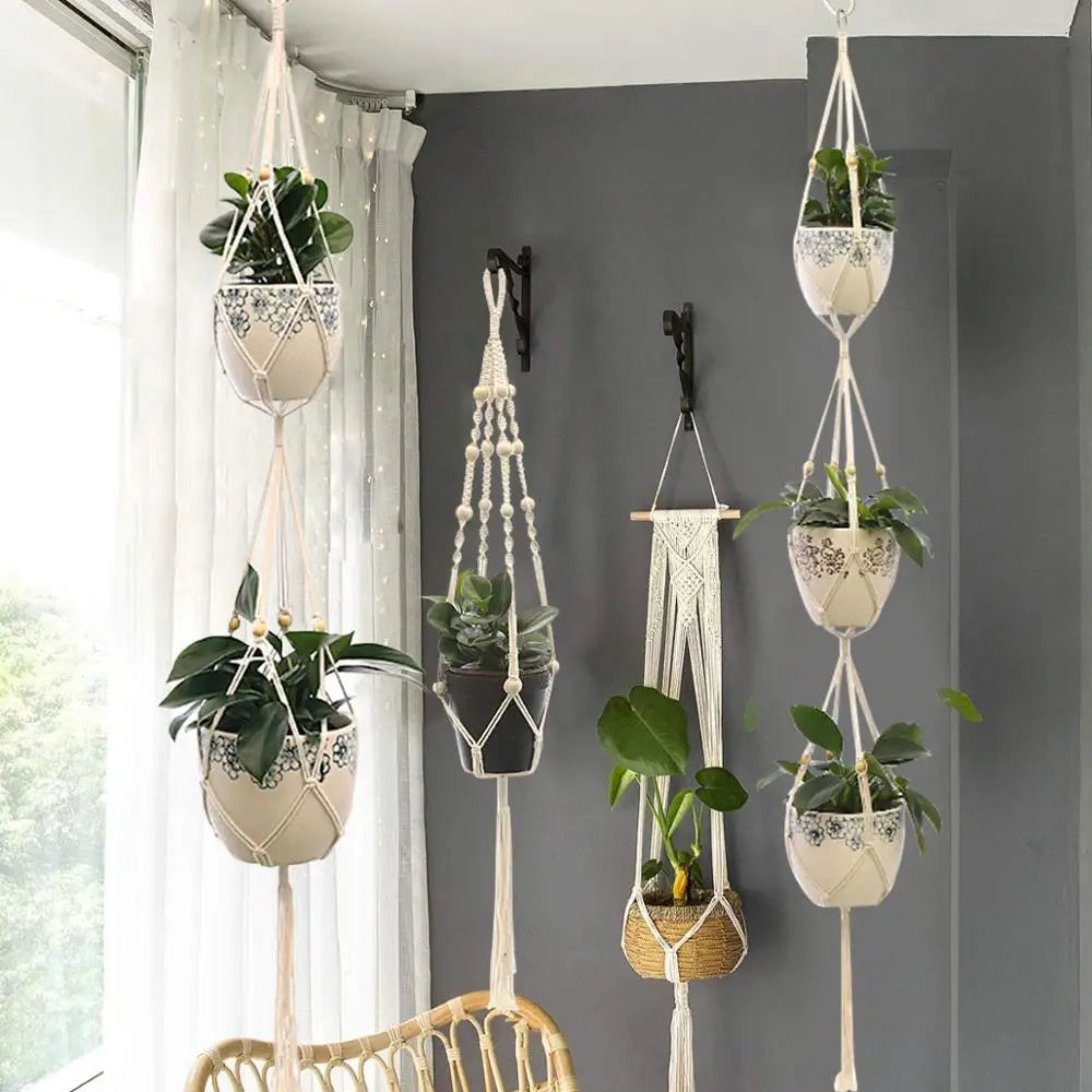 Macramé fait main pour plante suspendue - vue détaillée du noeud