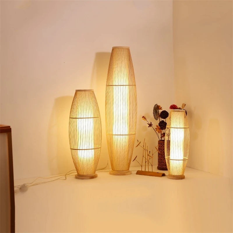 Lampe de chevet en bambou design nordique abat-jour noir
