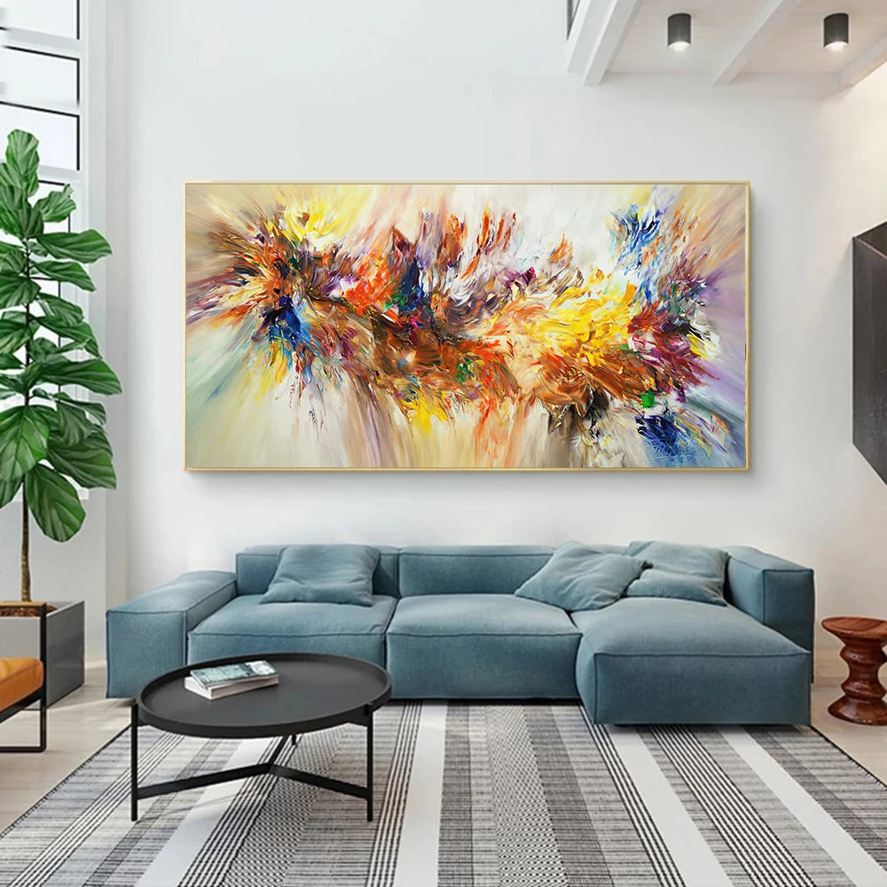 Toile murale abstraite aux fleurs colorées pour décoration chambre moderne