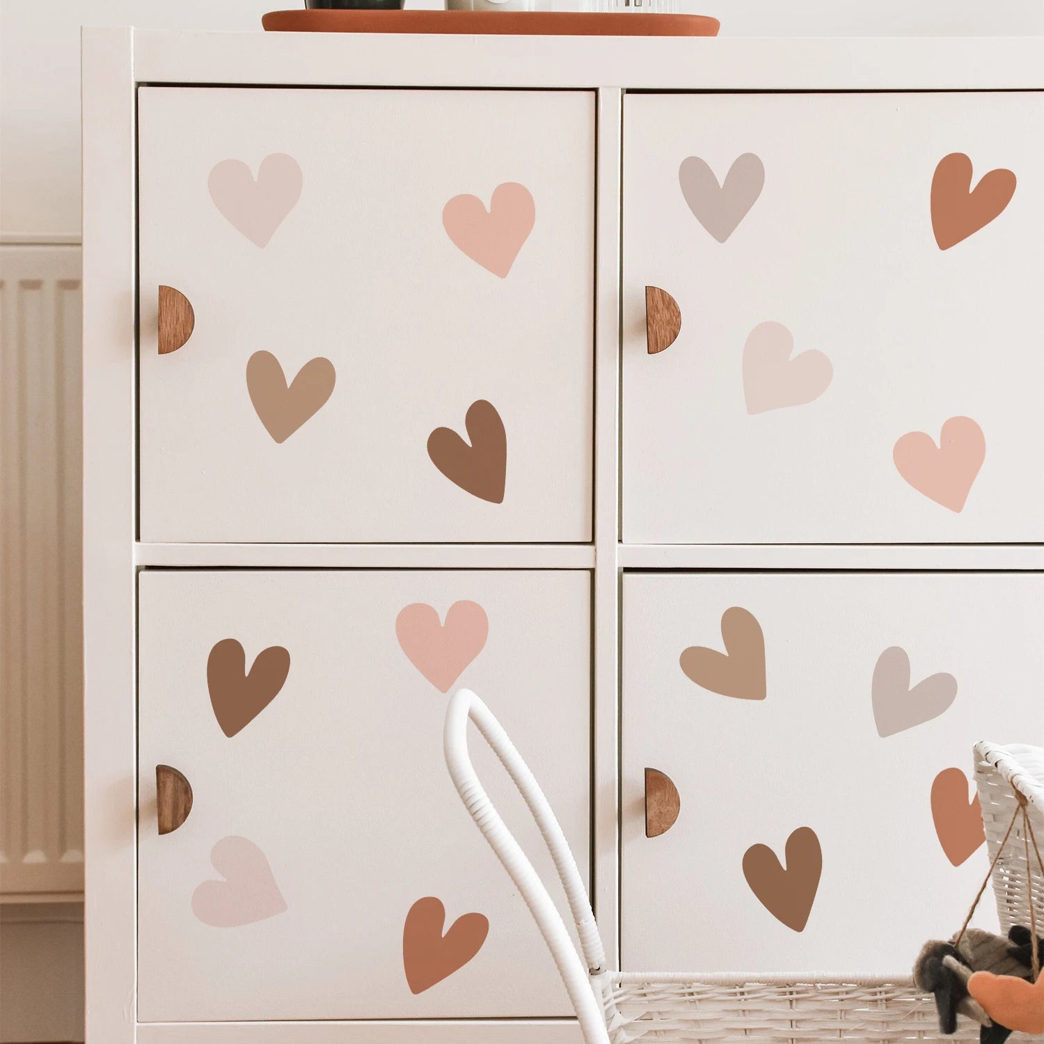 Autocollant mural cœur boho en couleur rose pour décoration murale