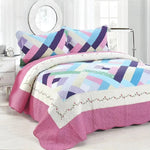 Ensemble couvre-lit vert motif plaid pour chambre