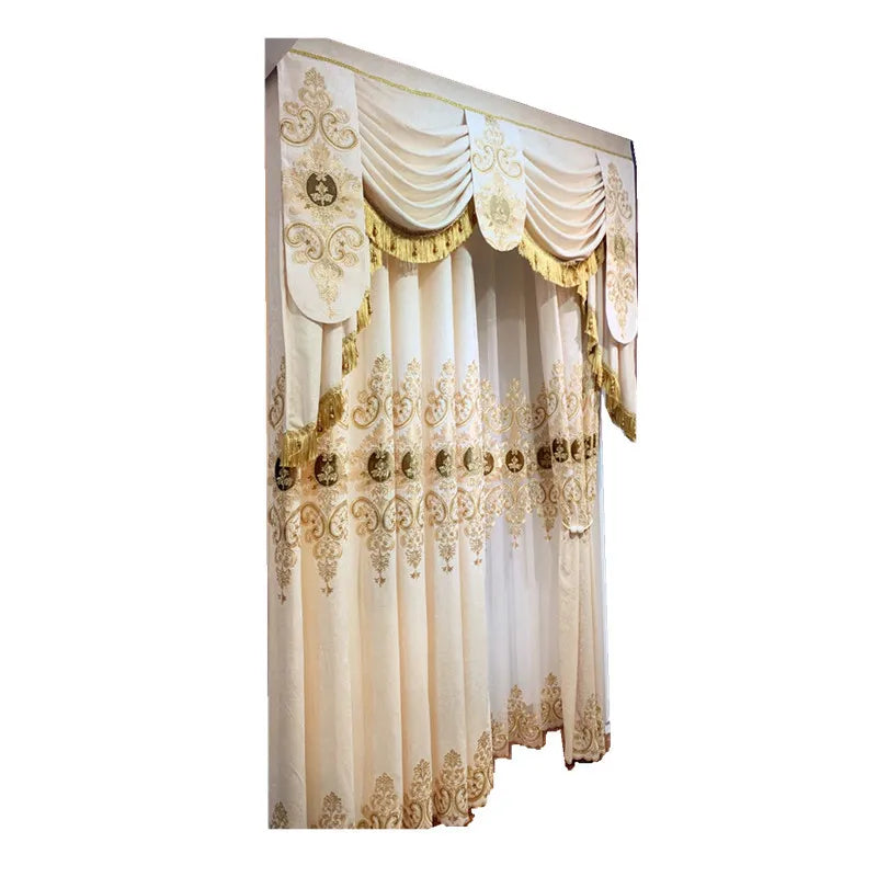 Superb Embroidered Blackout Curtain Beige for Living Room and Bedroom