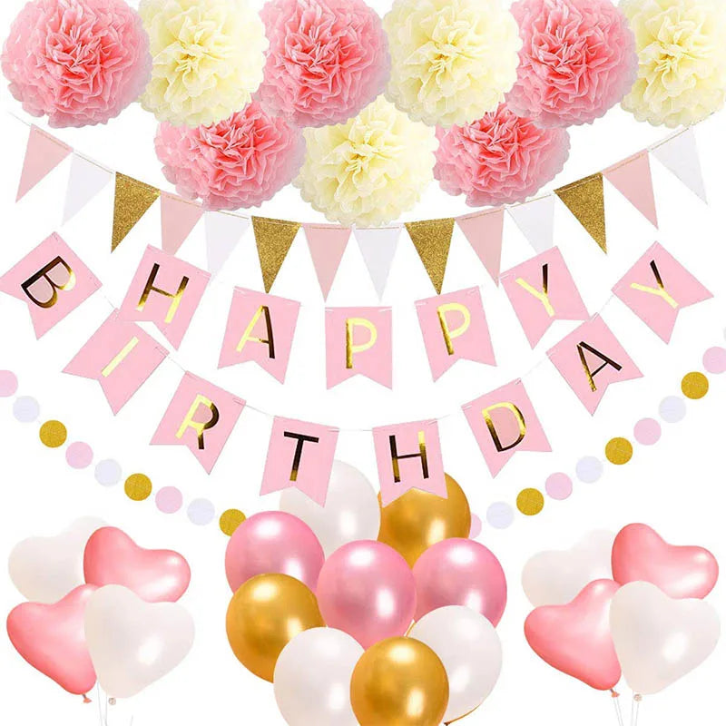 Décoration fête anniversaire enfant or rose
