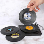 Set de 6 sous-verres vinyles rétro avec support