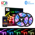 Ruban LED Bluetooth RGB installé derrière un lit dans une chambre moderne