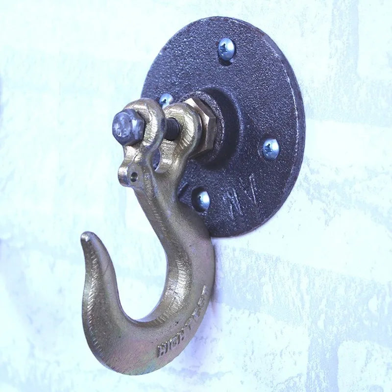Patère murale vintage en fer noir pour salle de bain, vue de face