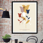 L'image affiche un arrangement abstrait de fleurs colorées, avec des formes et des teintes évoquant la beauté et les plaisirs du monde, comme le suggère la citation de William Shakespeare.
