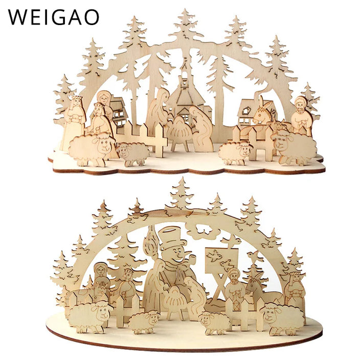Ornements de Noël en bois avec motif sapin sur table décorée
