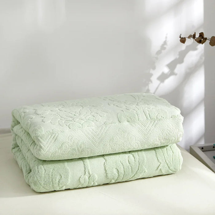 Couverture lit coton éponge motif floral rétro gris bleu