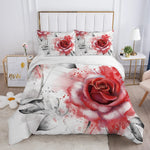 Détail motif fleuri housse de couette rose