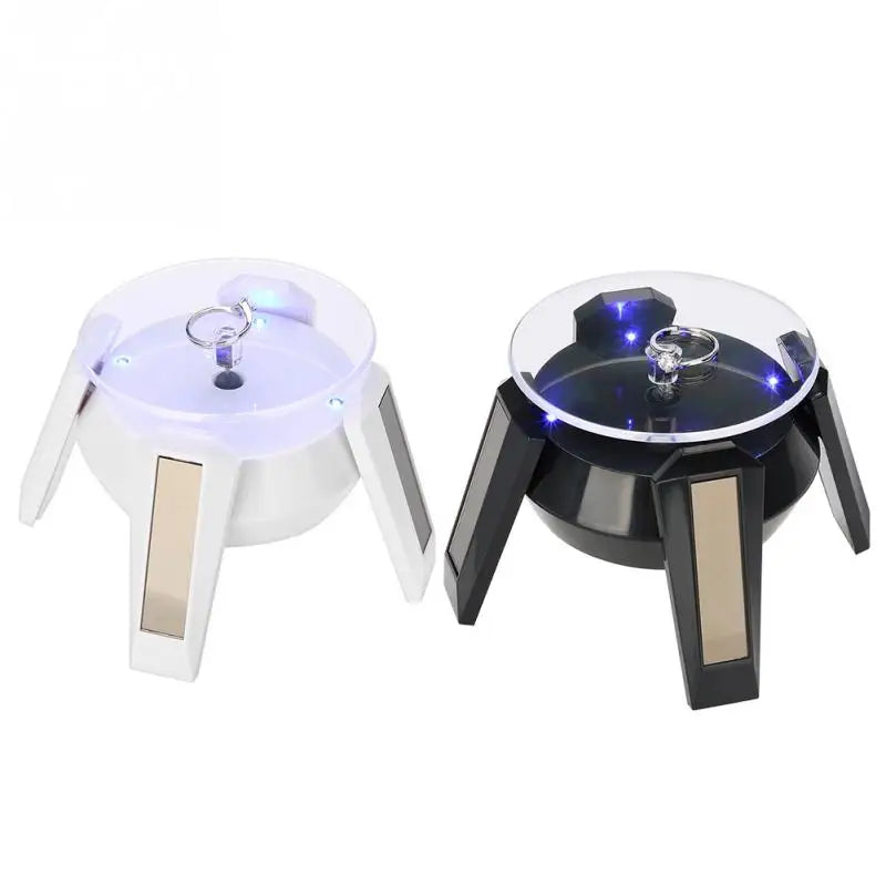 Présentoir à bijoux rotatif solaire noir avec lumière LED
