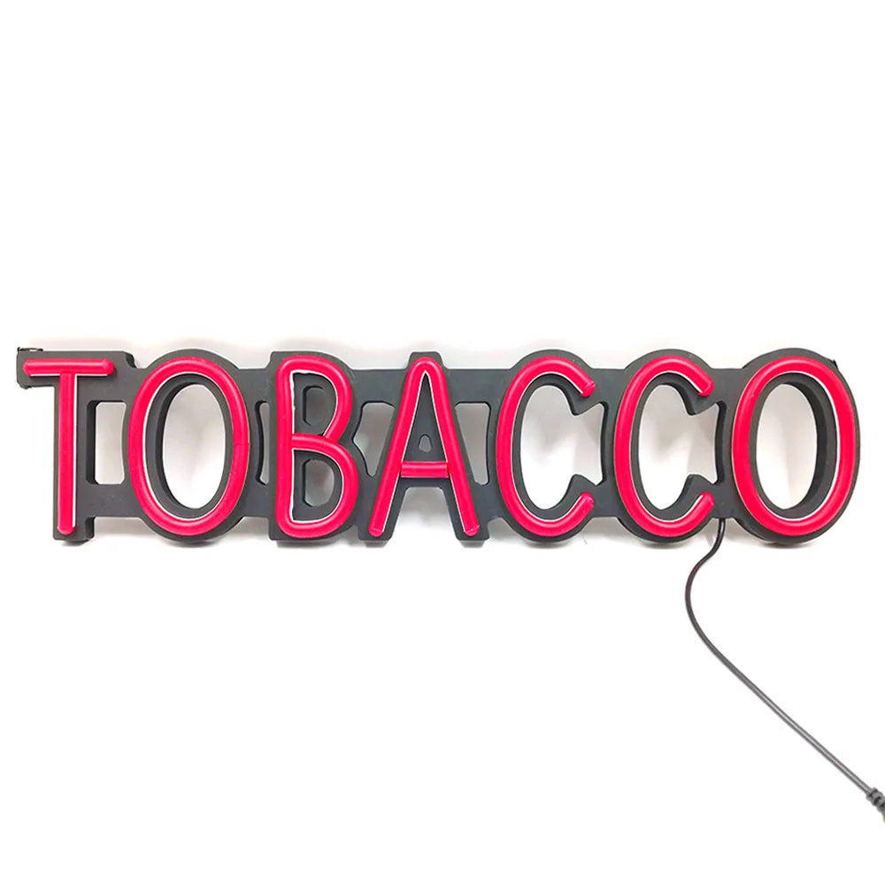 Enseigne néon LED TOBACCO 20 pouces allumée dans un café