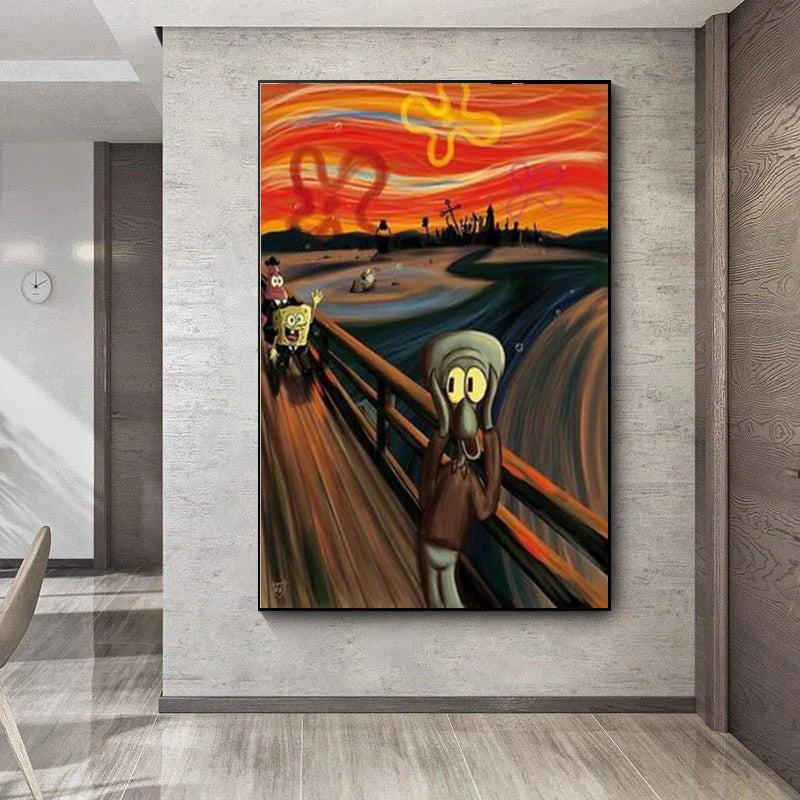 Toile imprimée Chat 'The Scream' en canvas coton premium