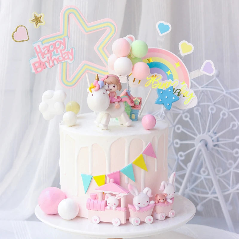 Topper cupcake licorne arc-en-ciel pour anniversaire fille