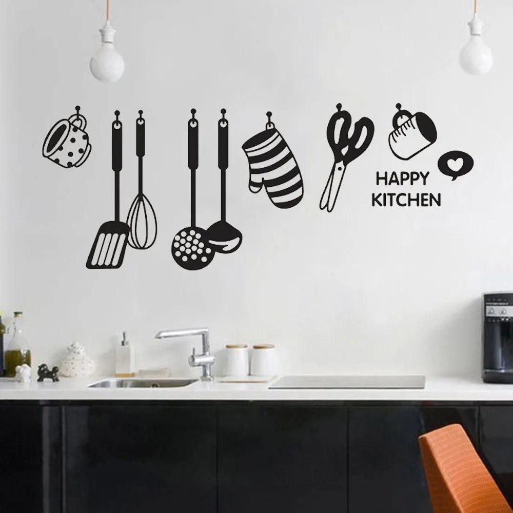 Autocollant mural cuisine design ustensiles amusant sur réfrigérateur