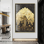 Peinture dorée sur toile arbre pièces or salon