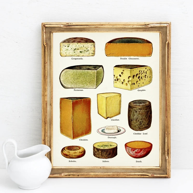 Poster fromage vintage décoration murale cuisine sur toile