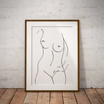 Une représentation artistique minimaliste d'une silhouette féminine.