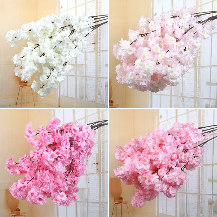 Branche de fleur de cerisier artificielle en soie rose