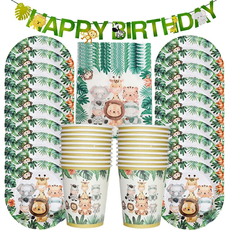 Assiette carton motif girafe jungle