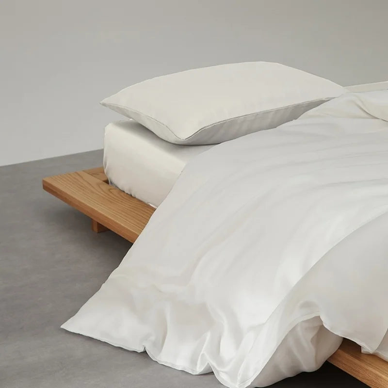 Détail de la housse de couette Lyocell blanche