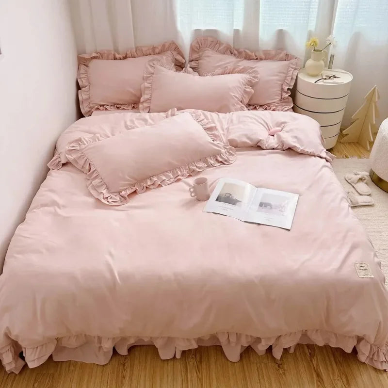 Parure de lit 4 pièces gris avec taies d'oreiller