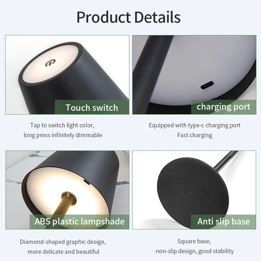 Détail du capteur tactile de la lampe de table LED