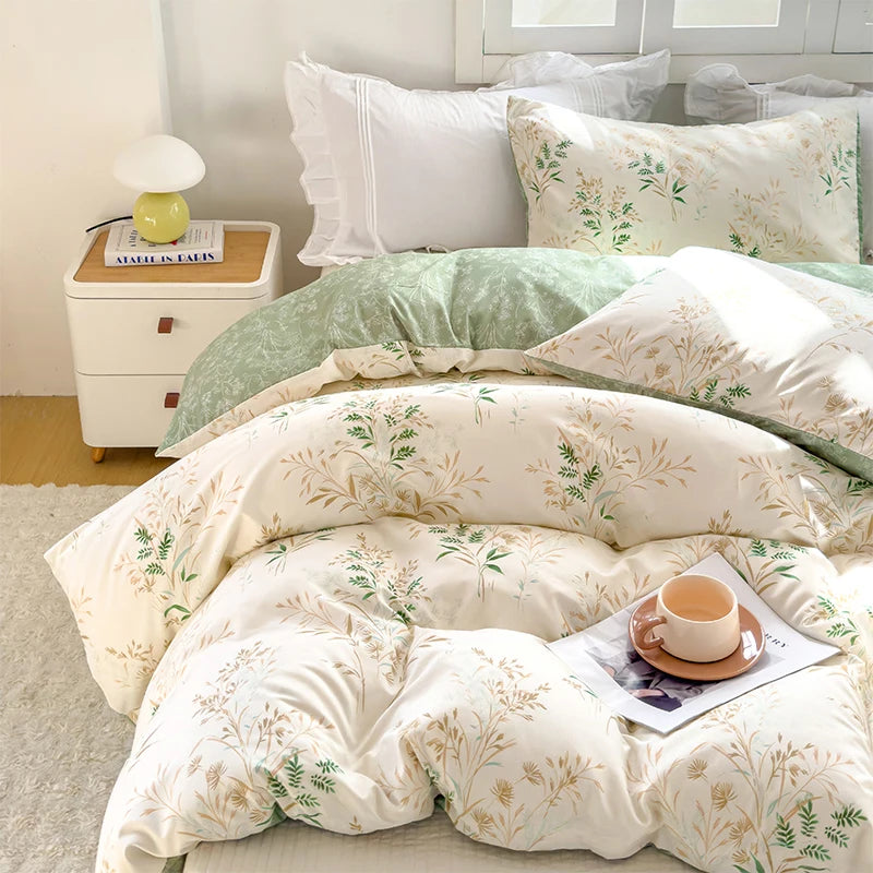 Housse de couette imprimé floral art du thé sur lit