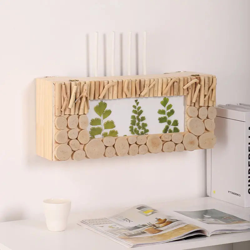 Boîte de rangement murale en bois gris pour organisation câbles