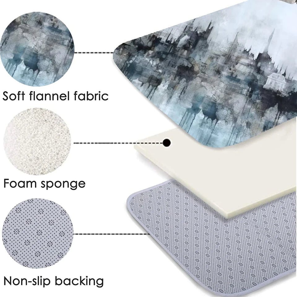Tapis de salle de bain moderne en tissu flanelle douce avec éponge de mousse et surface antidérapante.