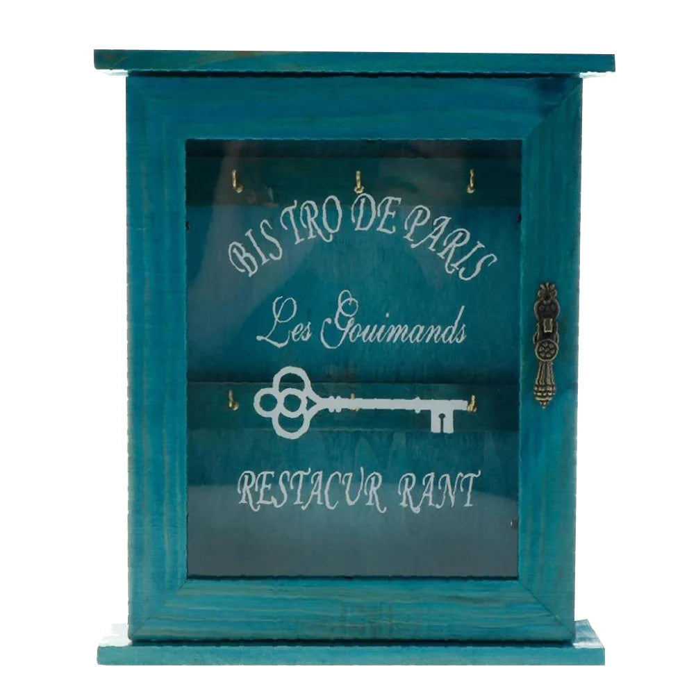 Boîte à clés murale en bois marron vue de face