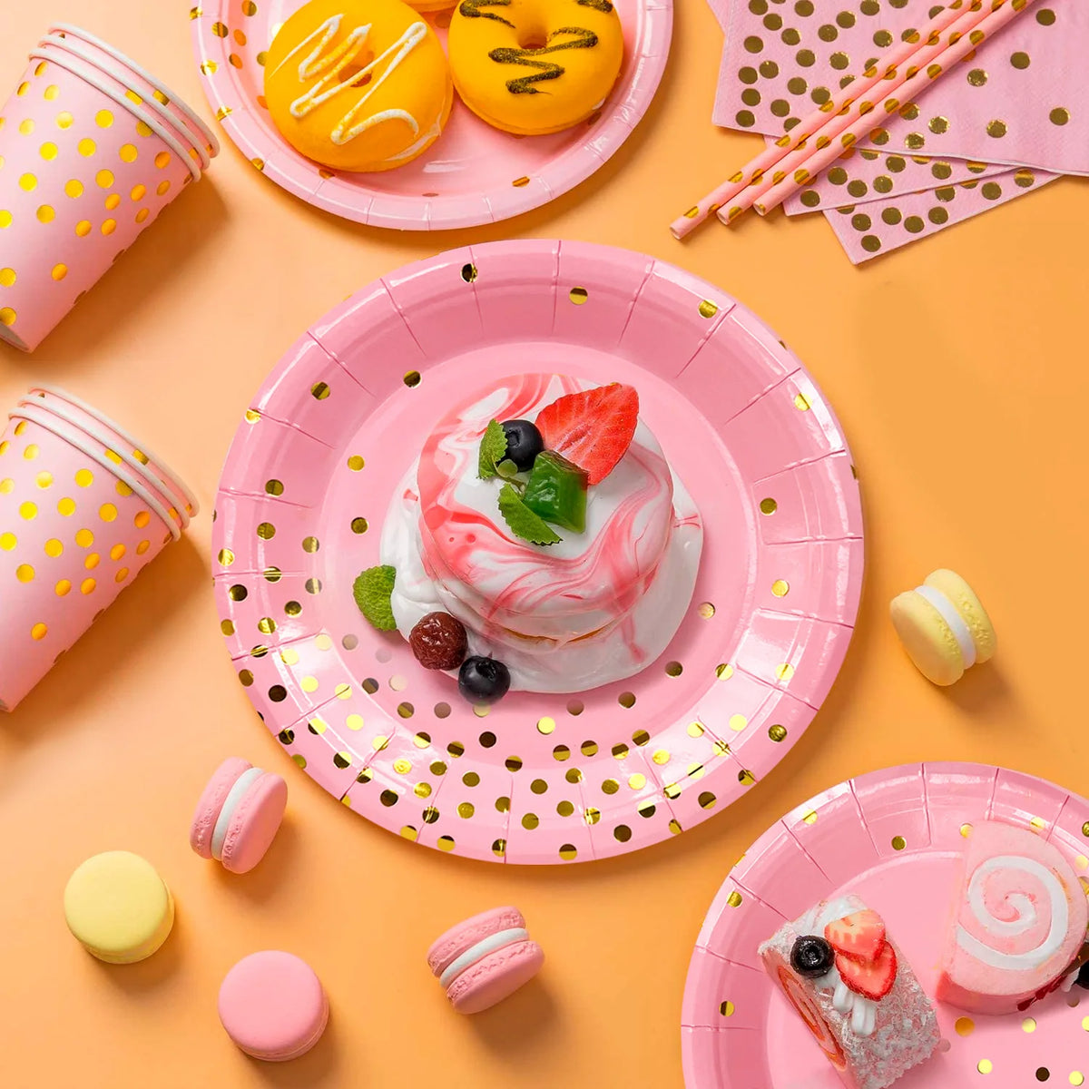 Set de table anniversaire rose et or 24 couverts