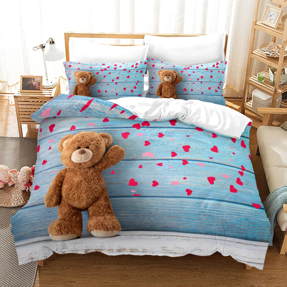 Parure de lit ours 3D dans une chambre d'adolescente décorée