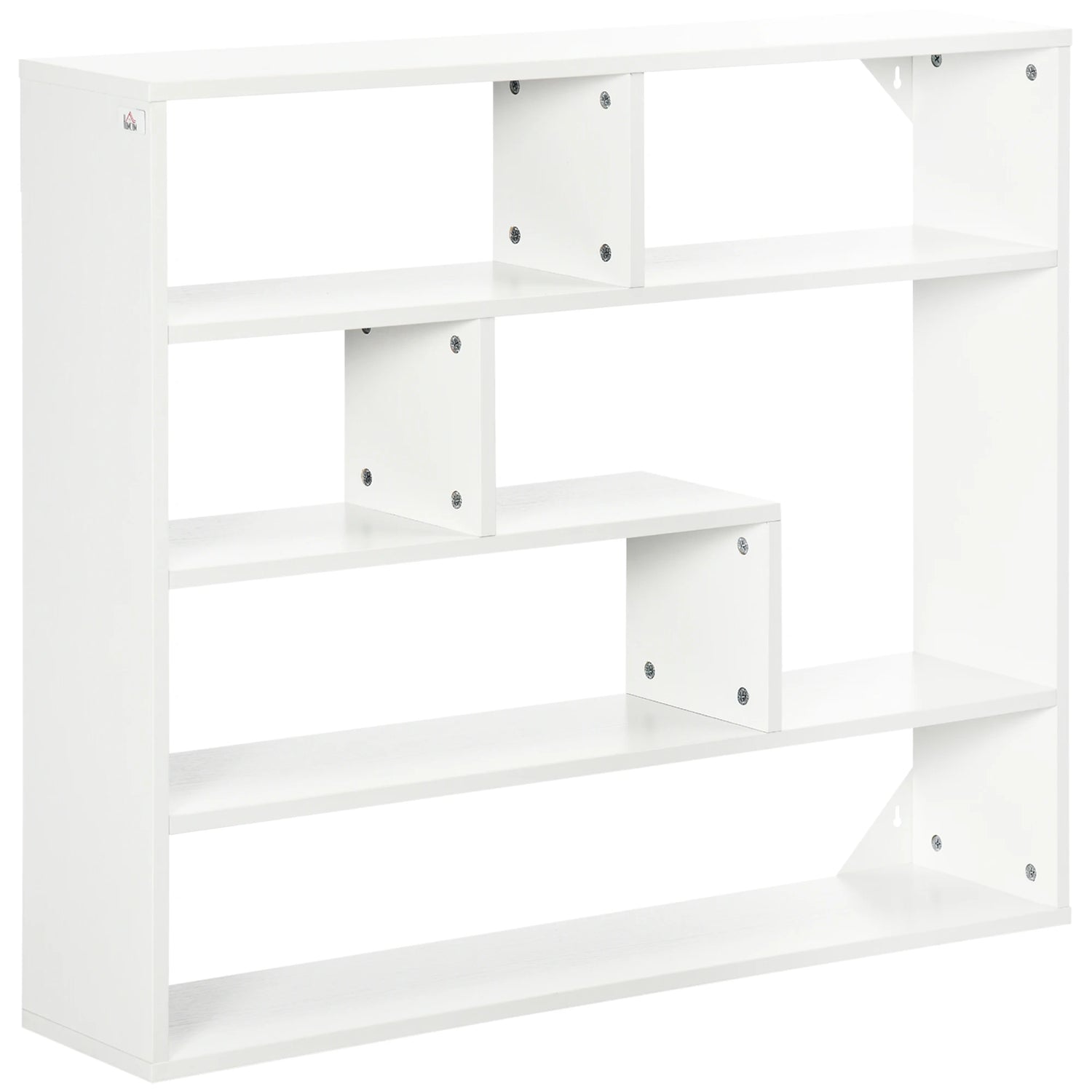 Étagère murale blanche 4 niveaux avec 7 compartiments dans un salon moderne