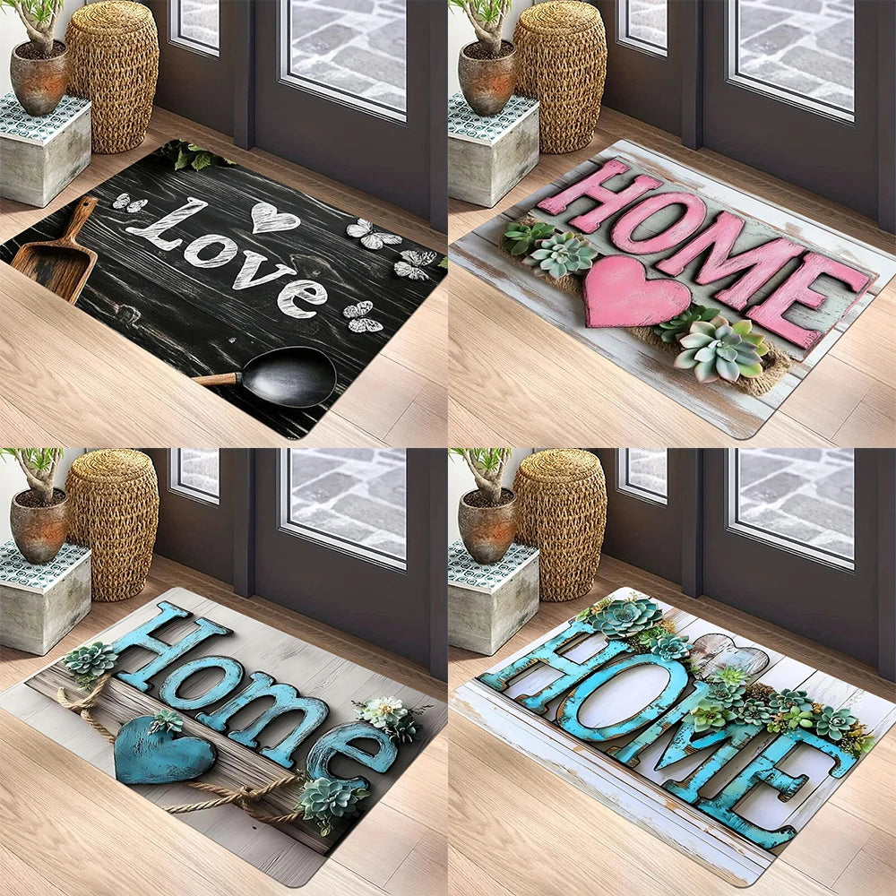 Tapis de bienvenue rustique en flanelle bourgogne pour entrée