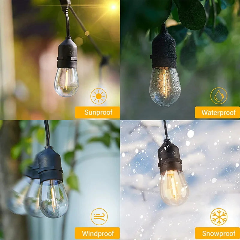 Guirlande LED de 10m décorant une terrasse extérieure pour les fêtes