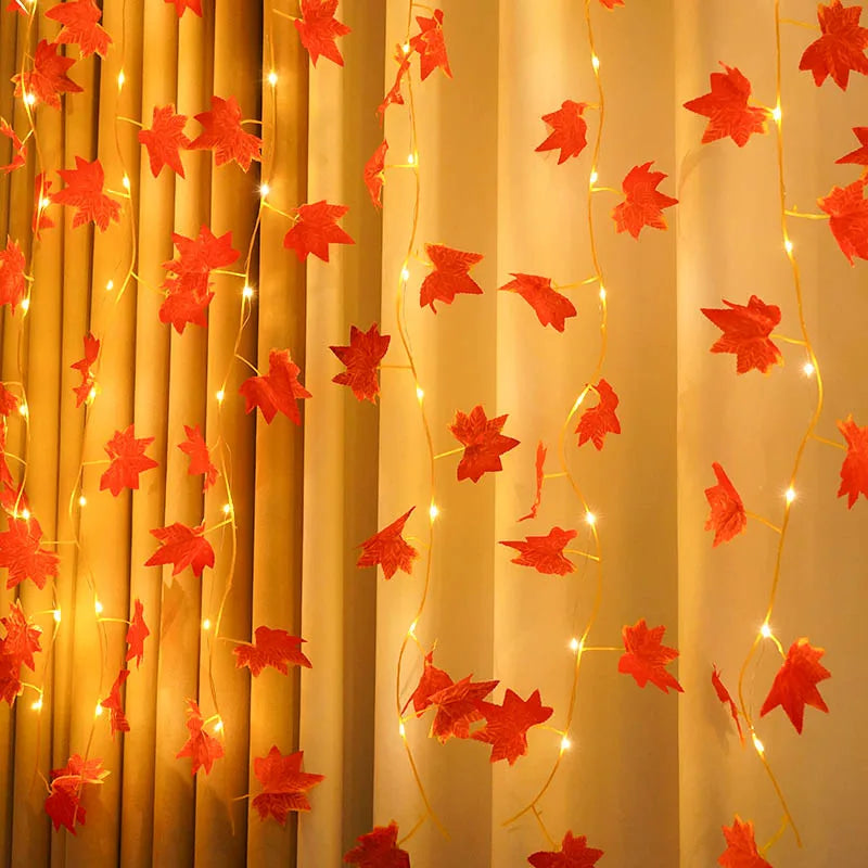 Guirlande lumineuse LED rotin feuille érable blanc chaud